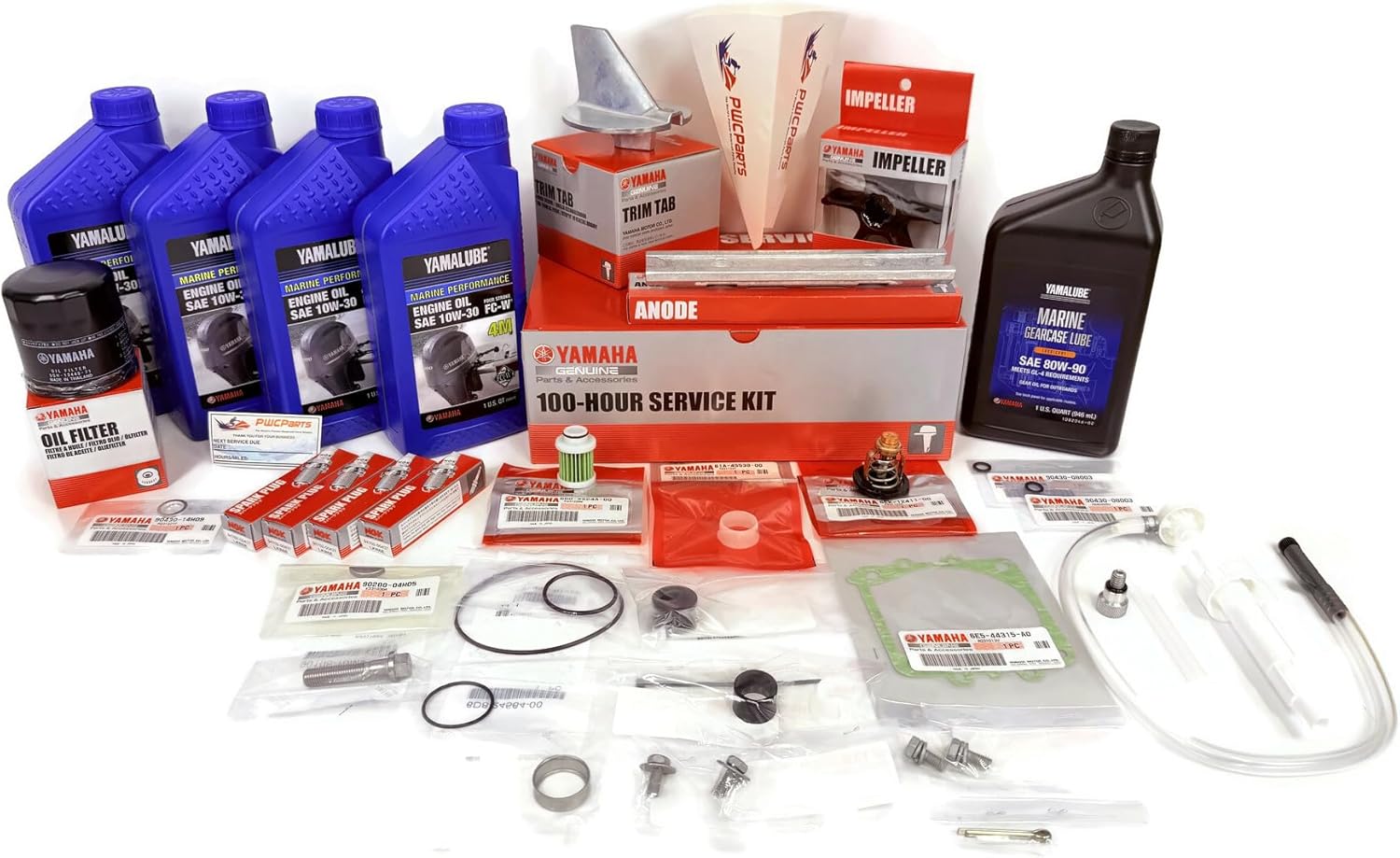 Yamaha F115B 2014+ 100-Hour Maintenance Kit - OEM 6EK-W006A-00-00 Service Bundle with 10W-30 Oil Change, Water Pump Impeller, Thermostat, NGK LKR6E Spark Plugs, Fuel Filter & Gaskets