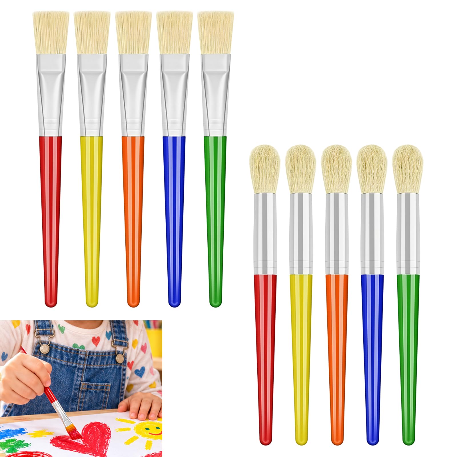 Kids Paint Brushes Set, Short Handle Art Craft (10 Pack Multicolour)