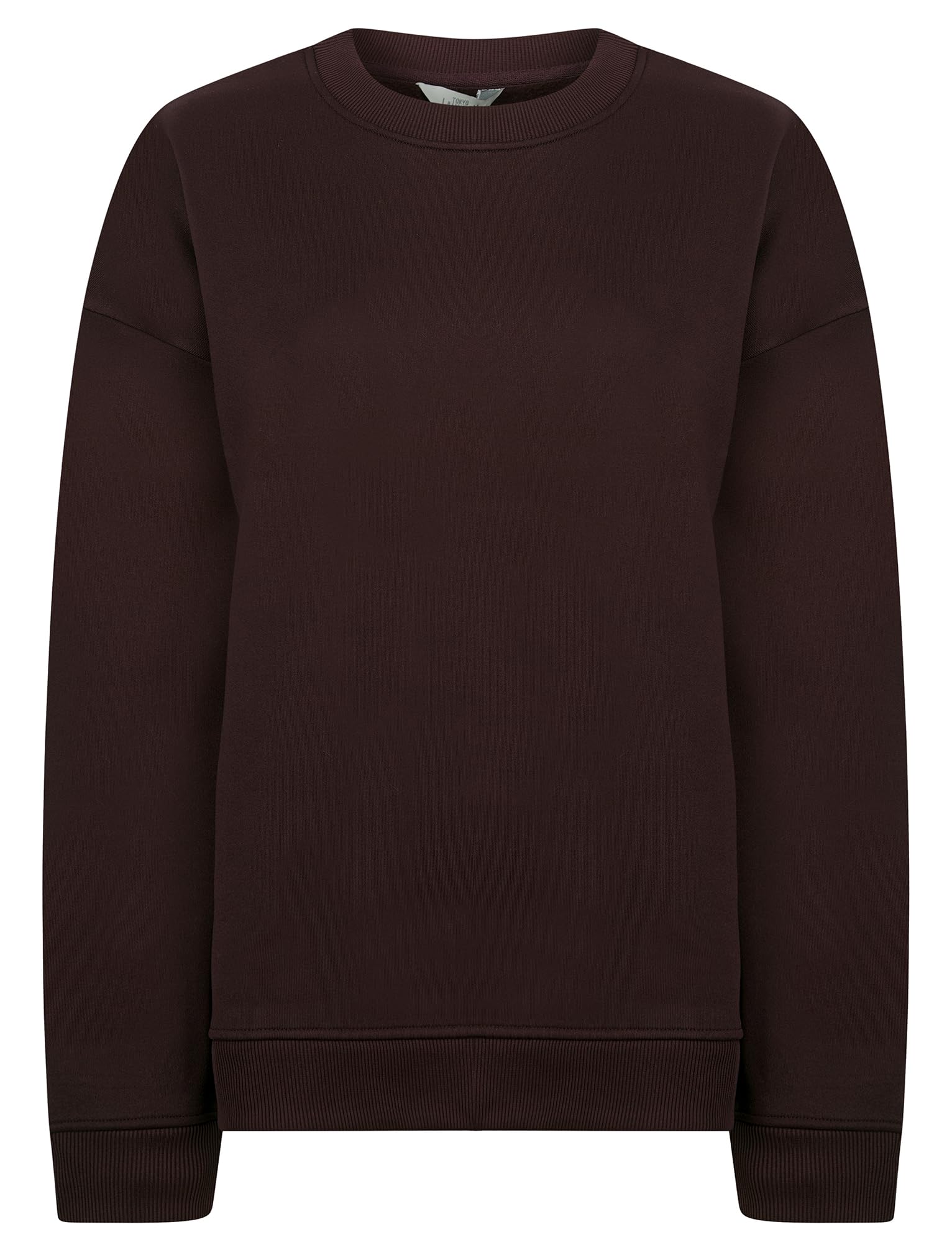 Tokyo Laundry Women's Wine Plain Brushback Fleece Crew Neck Sweatshirt