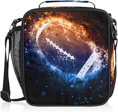 Bolsa de almuerzo aislada con diseño de fútbol de fuego, bolsa de almuerzo duradera para niños, niñas, adultos, hombres, mujeres, trabajo, escuela,