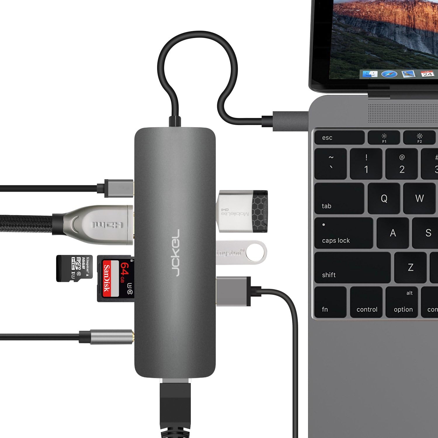 USB C Hub, 9 in1 Multi-Port Adapter Type C Hub with Type-C Charging Port, 4K HDMI Output, Gigabit Ethernet Port, 3.5mm Audio Jack, 3 USB 3.0 Port, TF/SD Card Reader for MacBook Pro and More