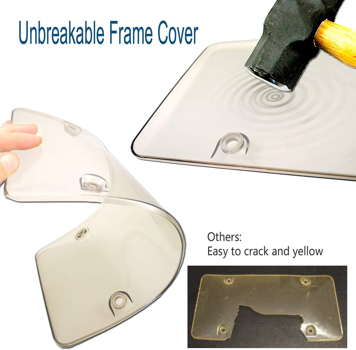 ZXFOOG Car License Plate Frame Cover- Clear Bubble Novelty Plate Cover with Silicone Car Tag Holder for US Plate, Unbreakable Protector for Front or Back Rear Plate Included Screws,Caps