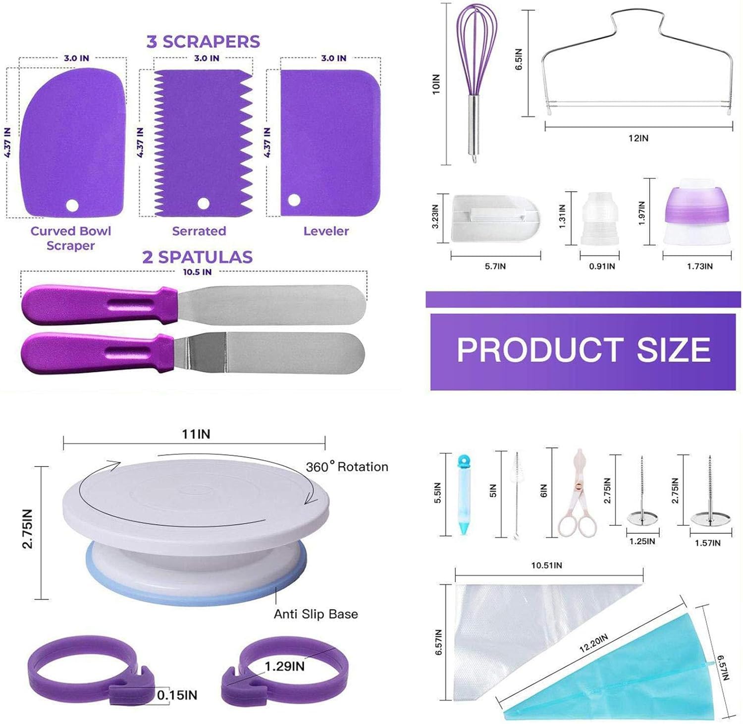 Kit di accessori per la decorazione di torte, set da 137 pezzi con punte per giradischi, spatole, tappi di ricambio, sacchetti riutilizzabili per principianti strumenti artigianali