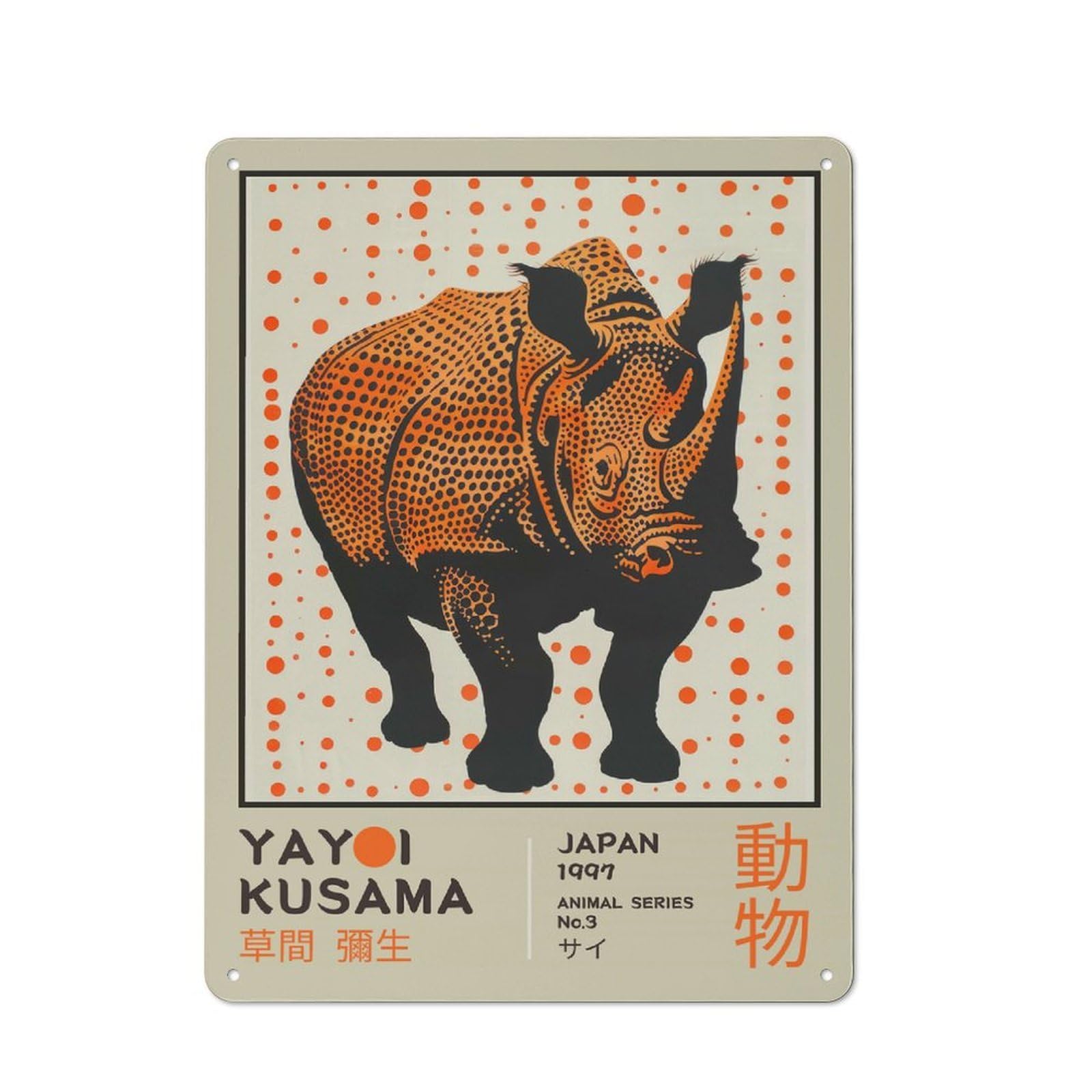 Junmoney Style-21 Yayoi Kusama Rhino No.3 Exhibition Poster Rustic Metal Sign 40X30cm, Barn Style Farmhouse Wall Decor For Kitchen, Cottage, Porch Or Garden Room