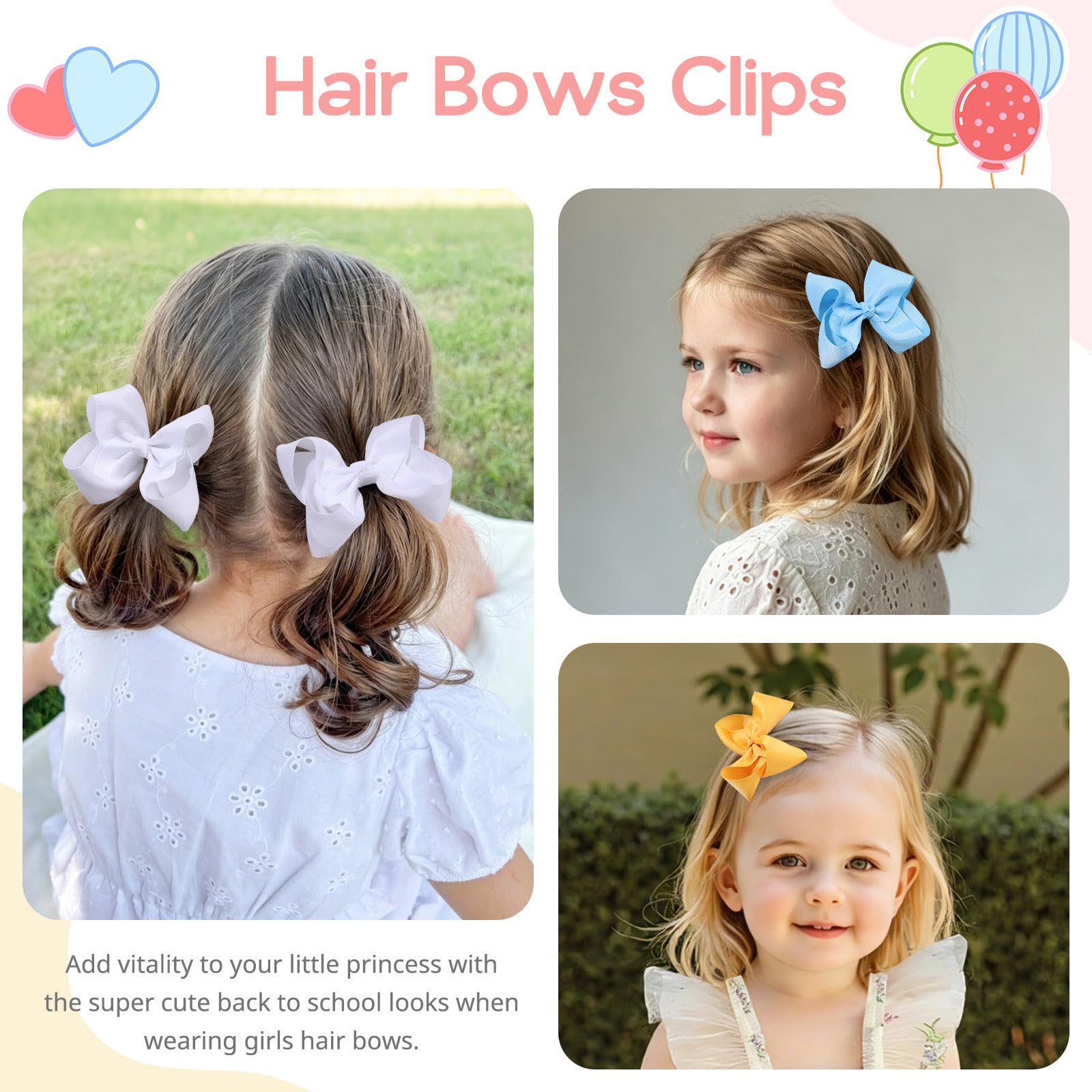 OAOLEER 50 fiocchi per capelli da 11,4 cm, con clip a coccodrillo, per ragazze, in grosgrain, fermagli per capelli, accessori per capelli, per il rientro a scuola, feste (11,4 cm, 1 pezzo (confezione
