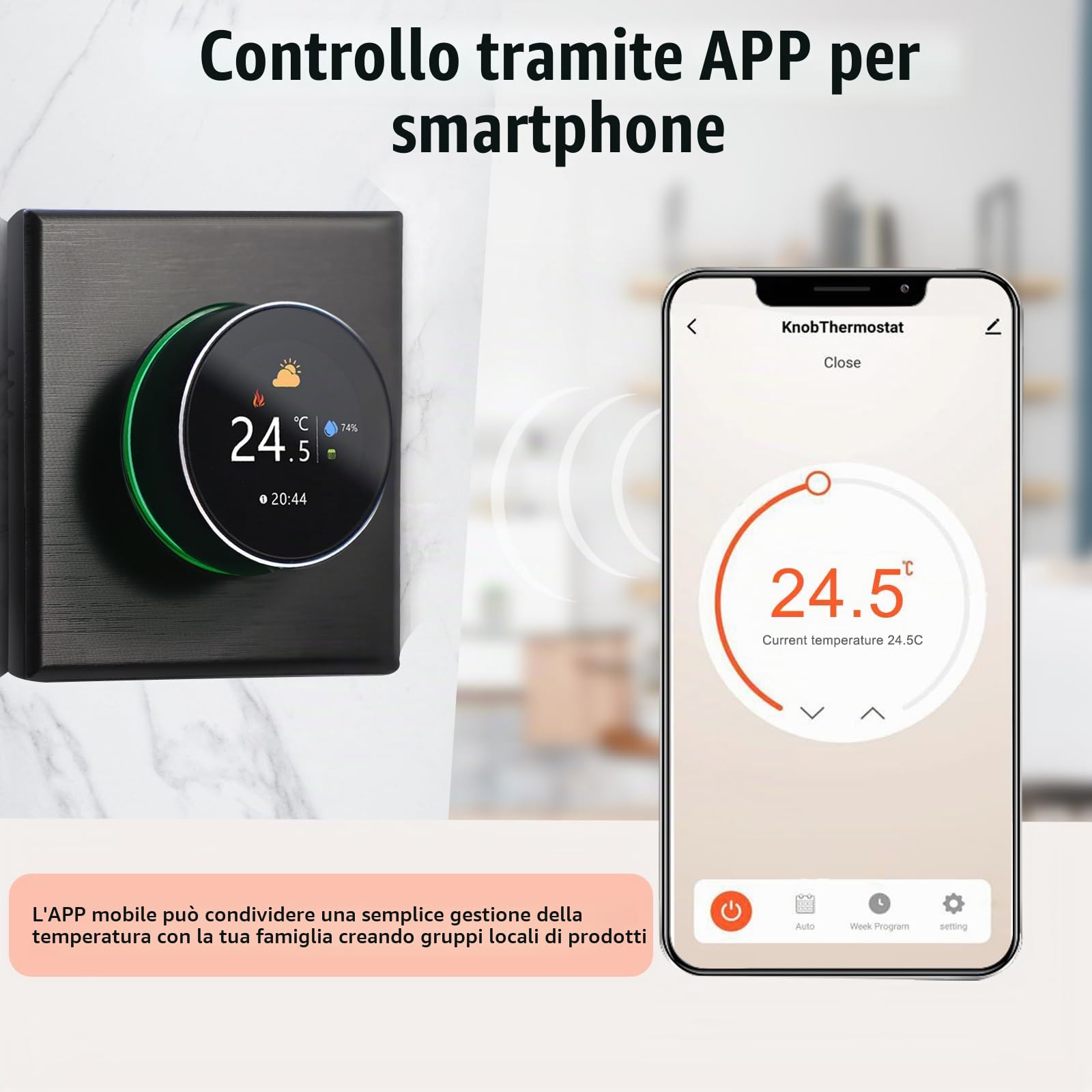 Termostato WiFi per Caldaia a Gas,Intelligente Termostato Controllo Pulsanti Programmabile Settimanale/App Mobile/Controllo Vocale Compatibile con Alexa/Google Home-Nero