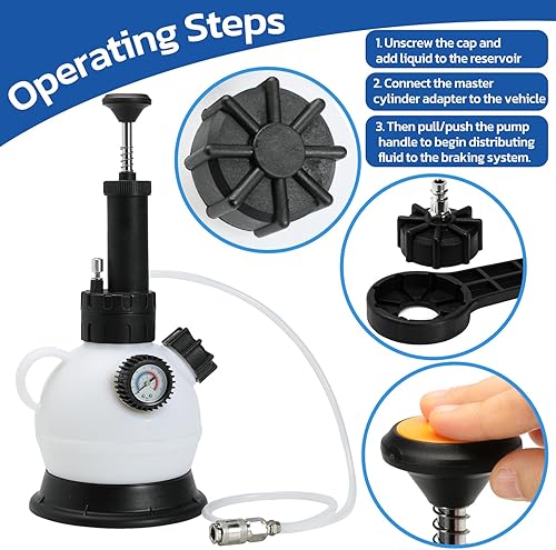 Miniatura 4 de Nayciiy Purgador de presión de líquido de frenos de 2L con botella de aceite residual de 1 litro, bomba manual de líquido de purga de frenos de gran