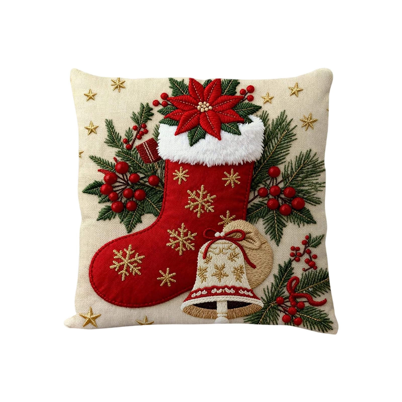 Kangnice Christmas Embroidered Linen Throw Pillow Case Reindeer Snowman Pattern Holiday Homes Decors Sofa Couch Cushion Cover Festives Cushion Cover
