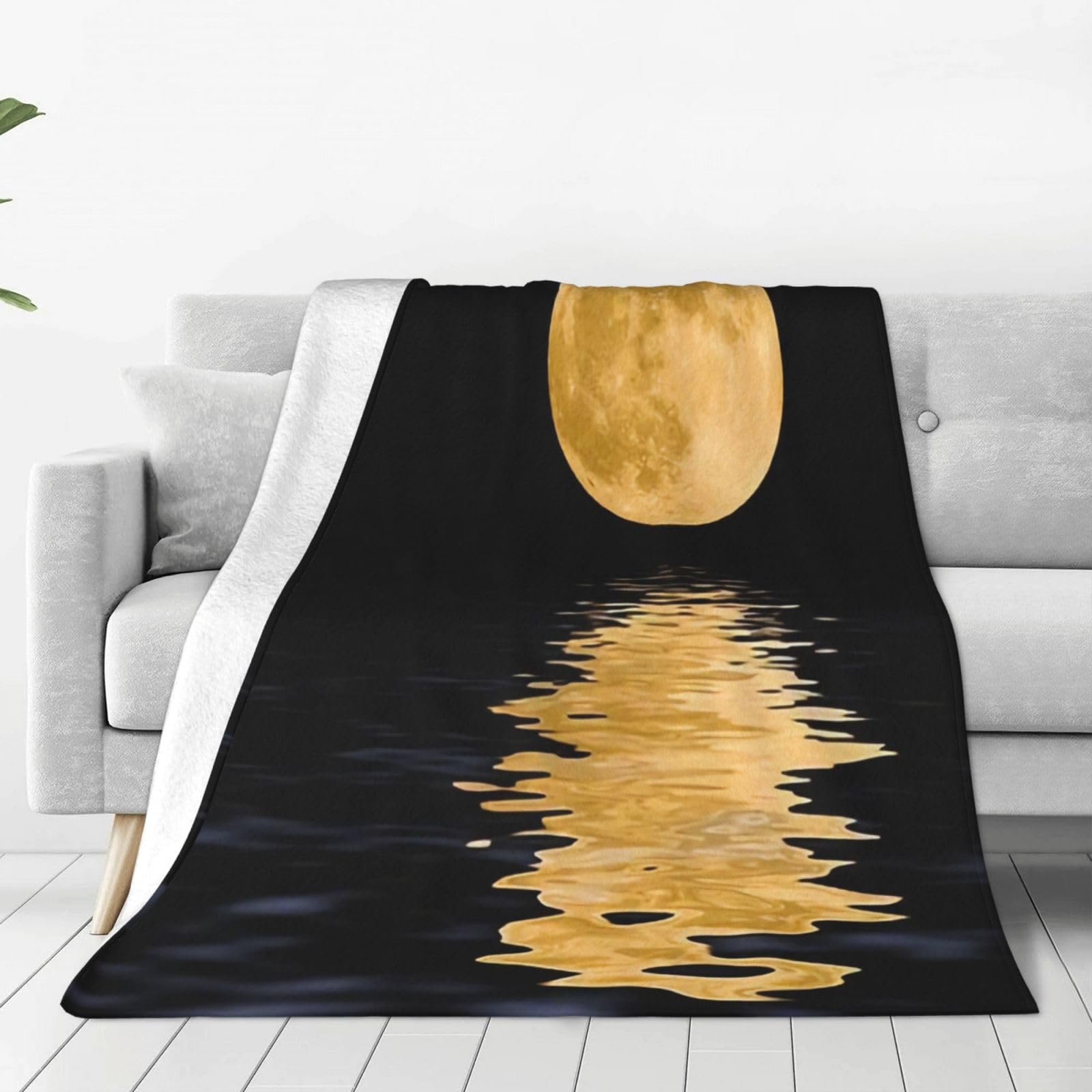 PanazuPanazu Small Full Moon Over Ocean Household Soft Printed Plush Flannel Fleece Throw Blanket 50"X40"
