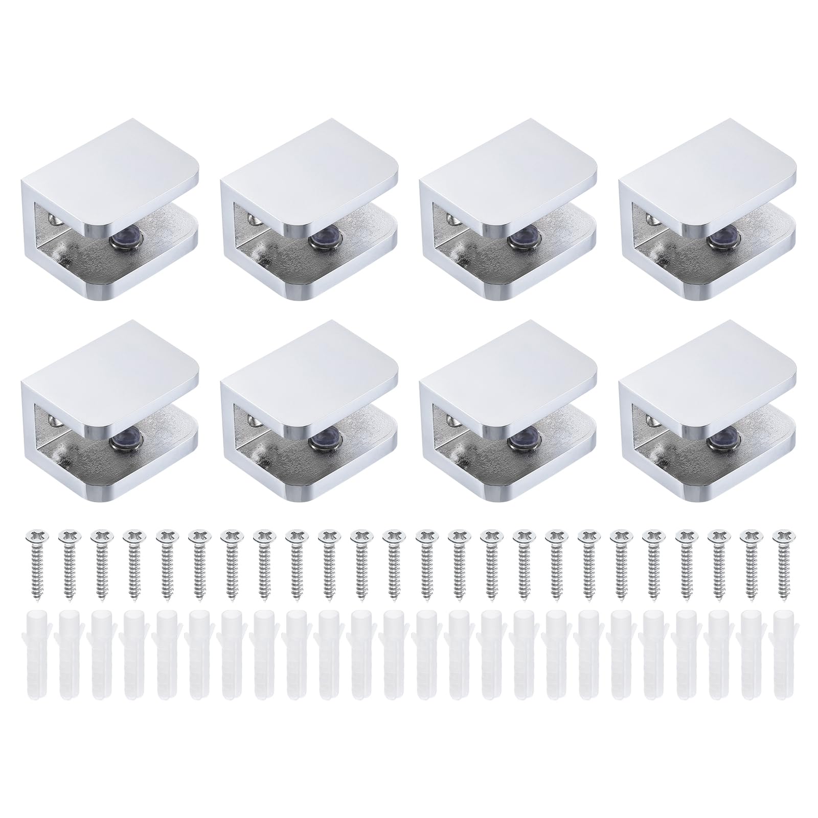 QUARKZMAN 8Pcs Soporte Para Estante De Vidrio, Soporte Para Estante De Vidrio Ajustable De Latón Sólido, Para Estante De Vidrio De Pared Clip Para Vidrio De 8-10mm (0.31"-0.39"), Plata