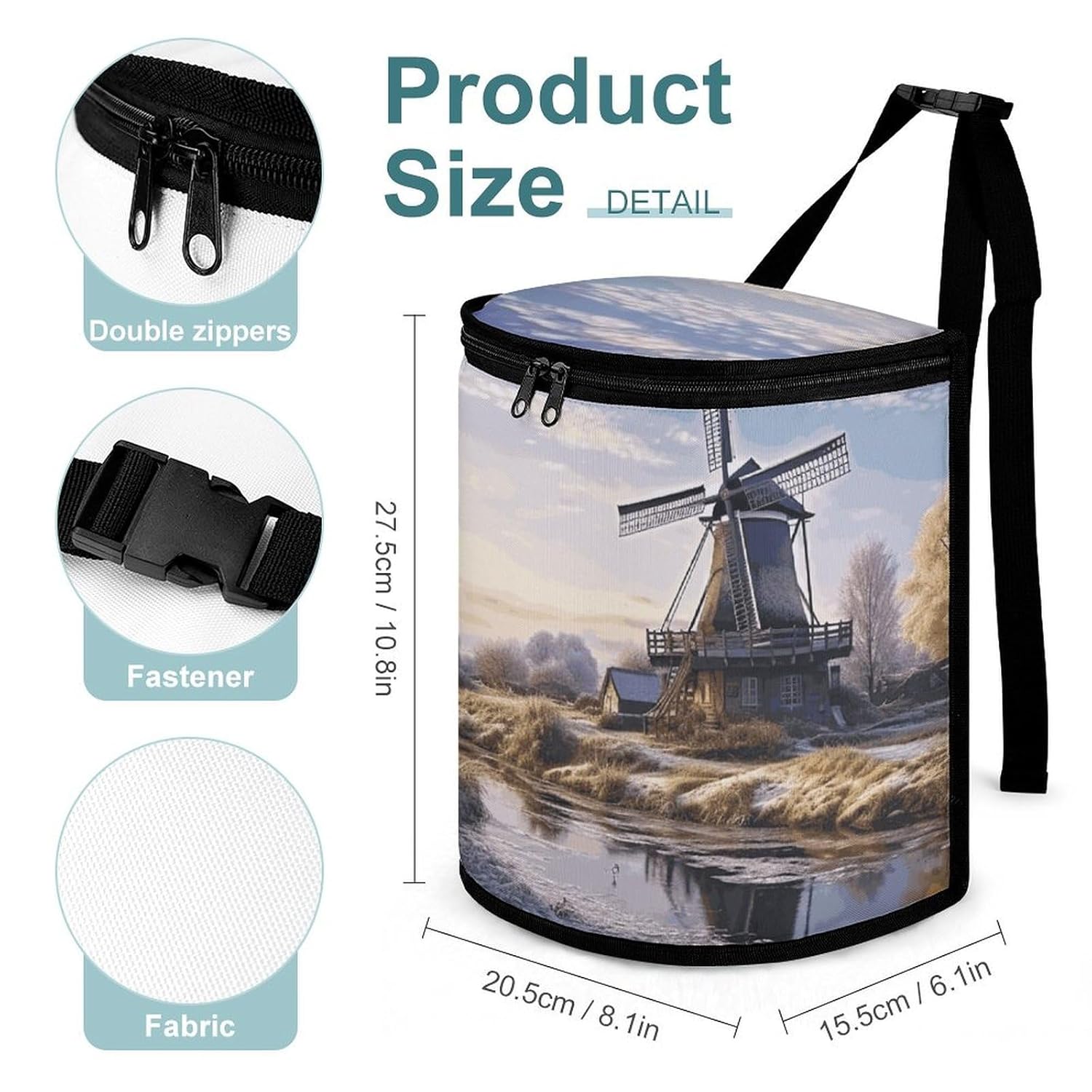 Hanging Car Trash Bag Protable Trash Can Landscape with A Traditional Windmill Waterproof Garbage Bin for Car