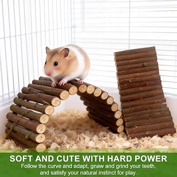 2 Pcs Bendable Wooden Bridges, Rodent Grinding Toys, Small Animal Hidden House Fence and Flexible Climbing Staircase Habitat Decoration