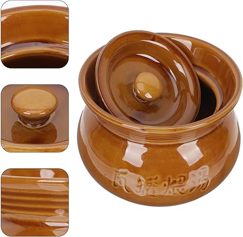 Miniatura 8 de Veemoon Olla pequeña de cerámica china para estofado Cazuela de arcilla con tapa, utensilios de cocina hechos a mano, olla de frijoles, utensilios