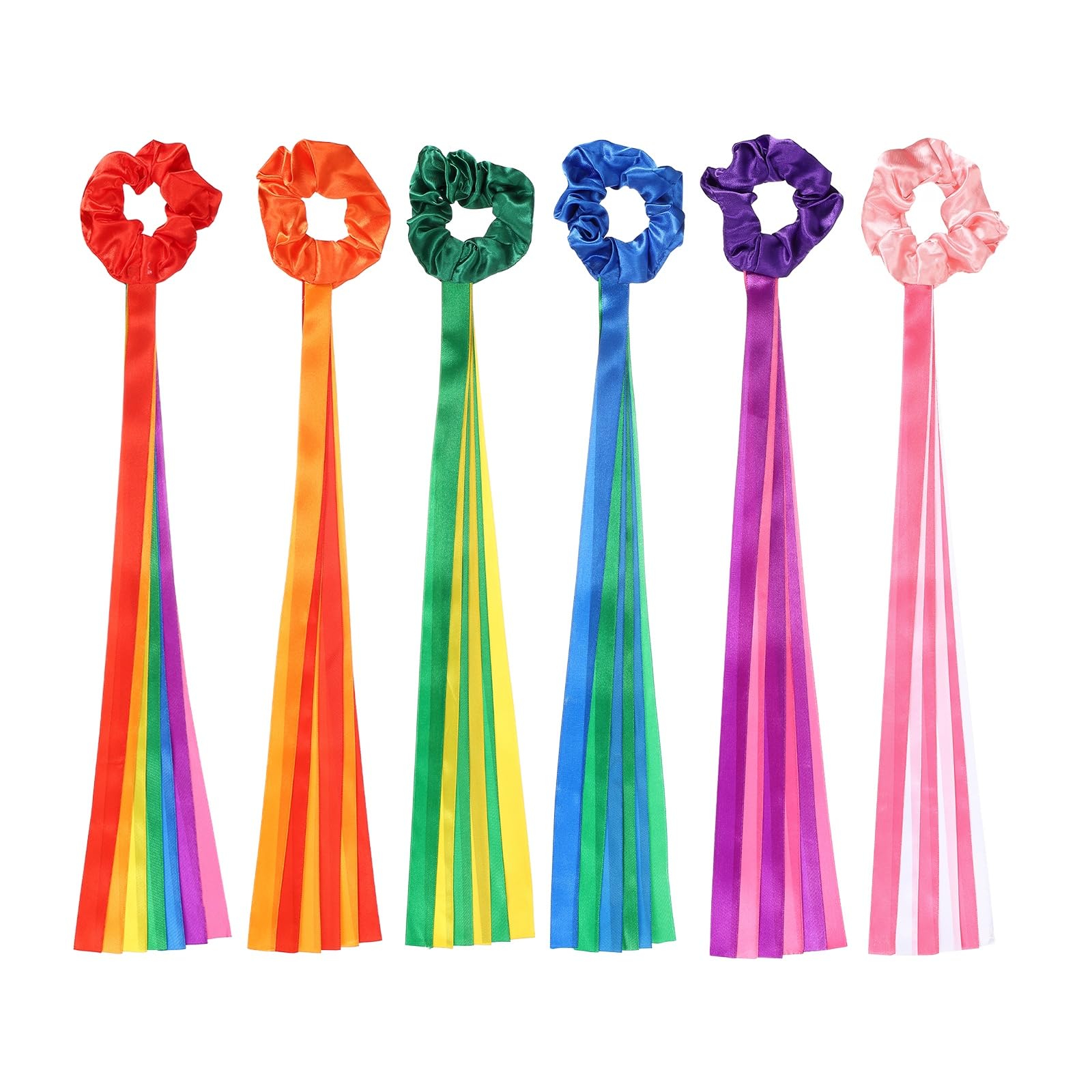 YELARXI Rainbow Dance Ribbons, Rhythm Wrist Streamers Hand Held 6 Pcs & Polyester & Rainbow Mix Set - Fitting for (Christmas/Valentines/Dancing/Gymnastics/Birthday/Party)