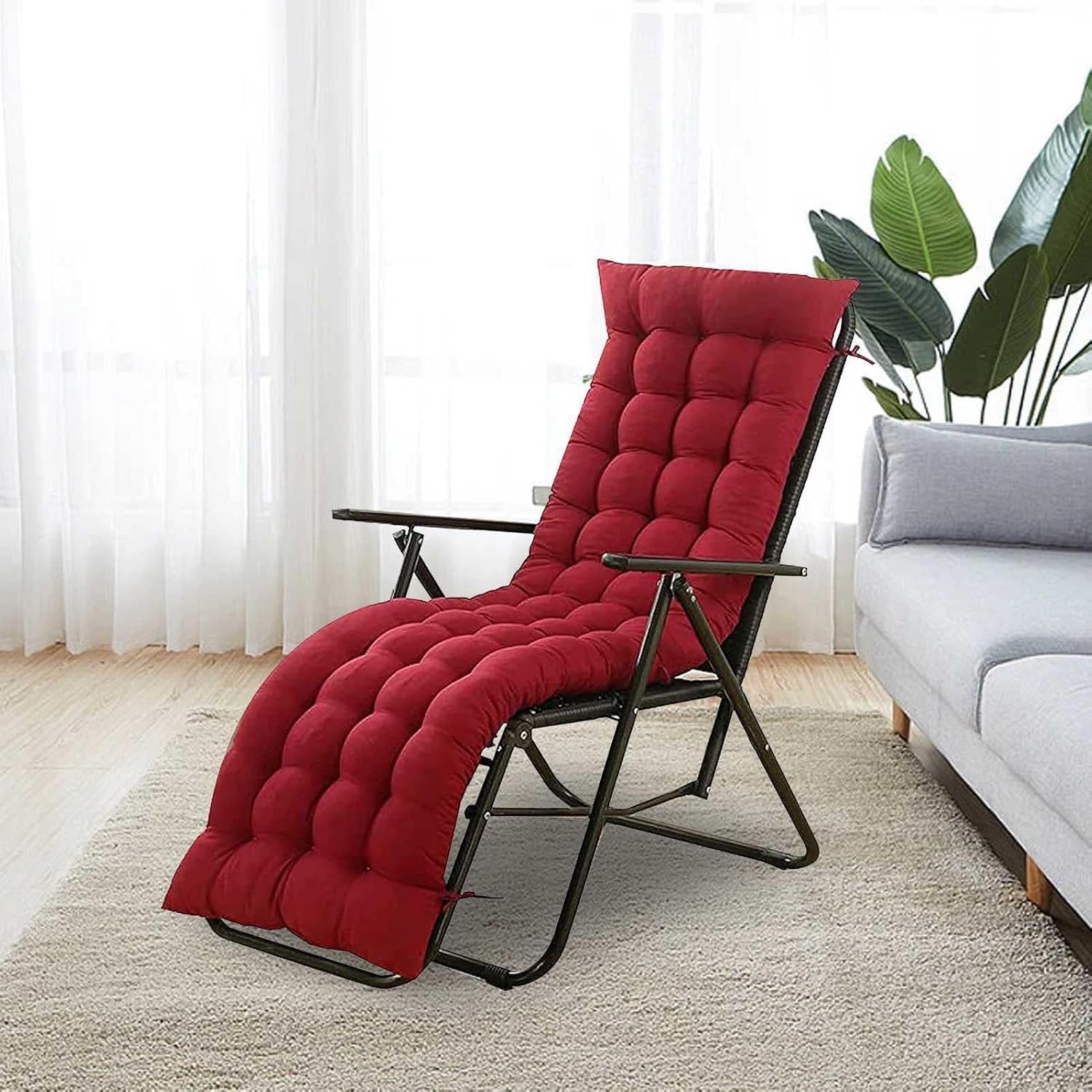 Cuscini per sedia a dondolo con schienale alto, cuscini per sedia a dondolo da esterno e spiaggia, comodi accessori da giardino rossi, 48 x 170 x 13 cm, cuscini di ricambio per il relax