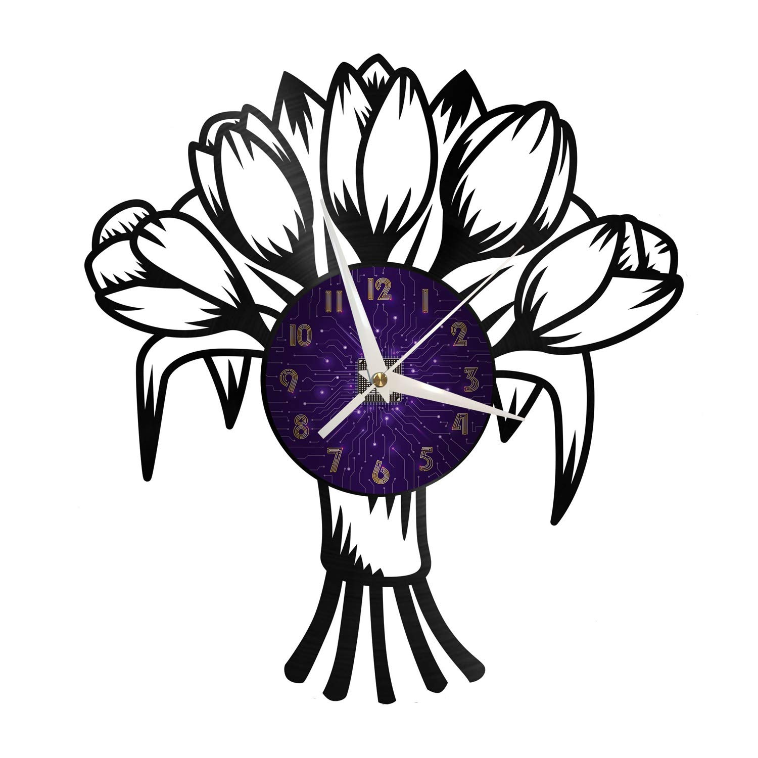 Horloge murale en vinyle fleurs de tulipes de 12 pouces, le cadeau parfait pour les fêtes