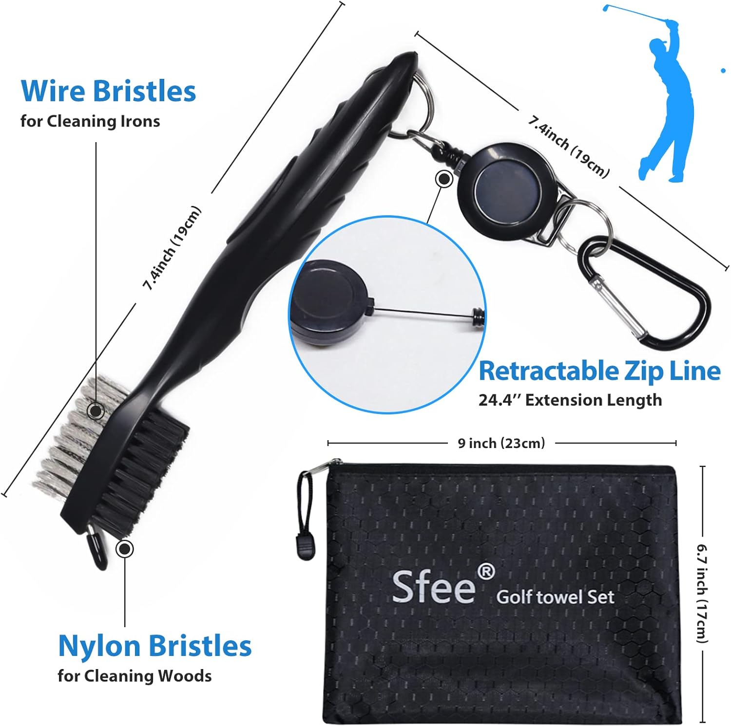 review Sfee Golf Towel, 2 Pack Magnetic Golf Towel Upgraded Strong Hold Microfiber Waffle Pattern Golf Towels for Golf Bags for Men&Women 24x16’’ Wet and Dry Funny Golf Towels Golf Ball Towel with Golf Brush