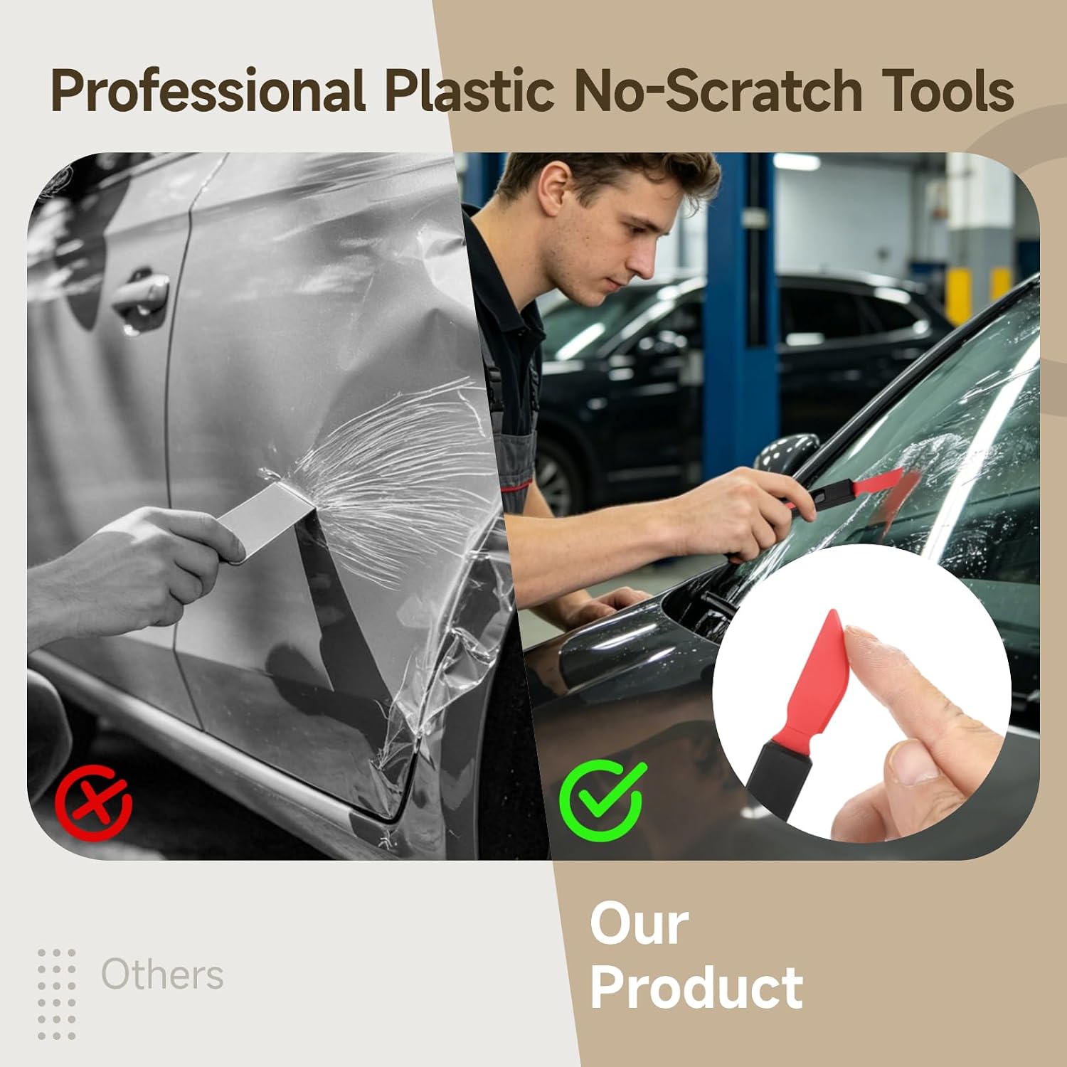 9 Pcs Car Wrap Scraper with 3 Handles, Easy-Install Detachable Car Film Scraper Tool Kit, Varied Shapes Glass Trimming Tool for Auto Film Installation, Seam Edge Processing