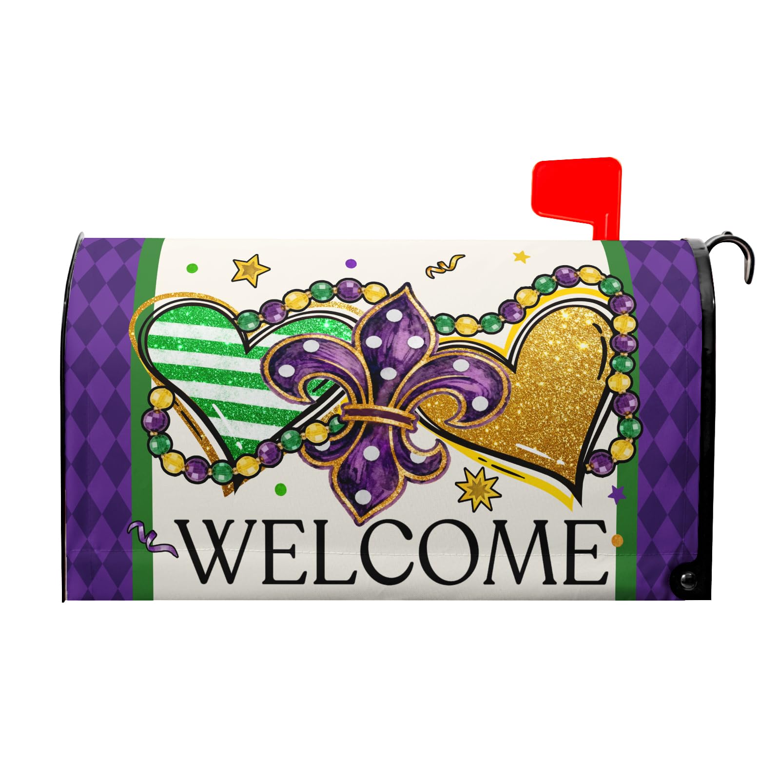 Mardi Gras Plaid Mailbox Covers Magnetic Mardi Gras Purple and Green Fleur De Lis Mailbox Cover Standard Size 18 X 21 Inch Spring Welcome Wrap Post Letter Box Decorative for Outdoor Home Garden Yard