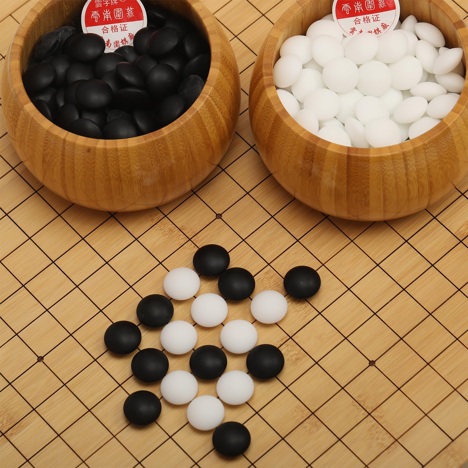 VPH Juego de lujo doble convexo Go – Nuevas piedras Yunzi con tablero reversible de bambú de 0.8 pulgadas de grosor y tarros de bambú dobles