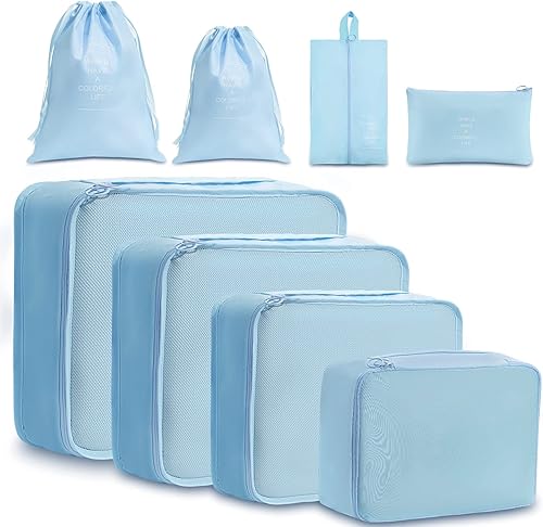 Meowoo 8 cubos de embalaje reutilizables, impermeables, de gran capacidad, ligeros, de almacenamiento de viaje, organizador de equipaje con bolsa de