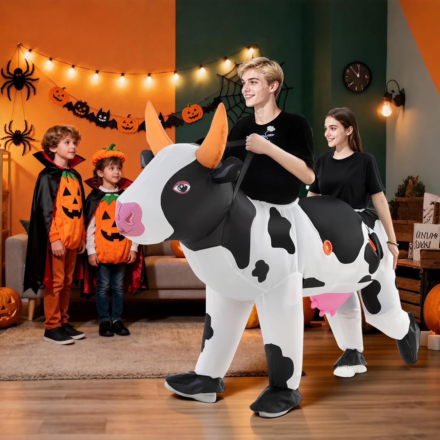 Couple Inflatable Cow Costume for Adult Halloween Blow Up Costumes 2 Person Funny Cow Costumes for Men Women Cosplay