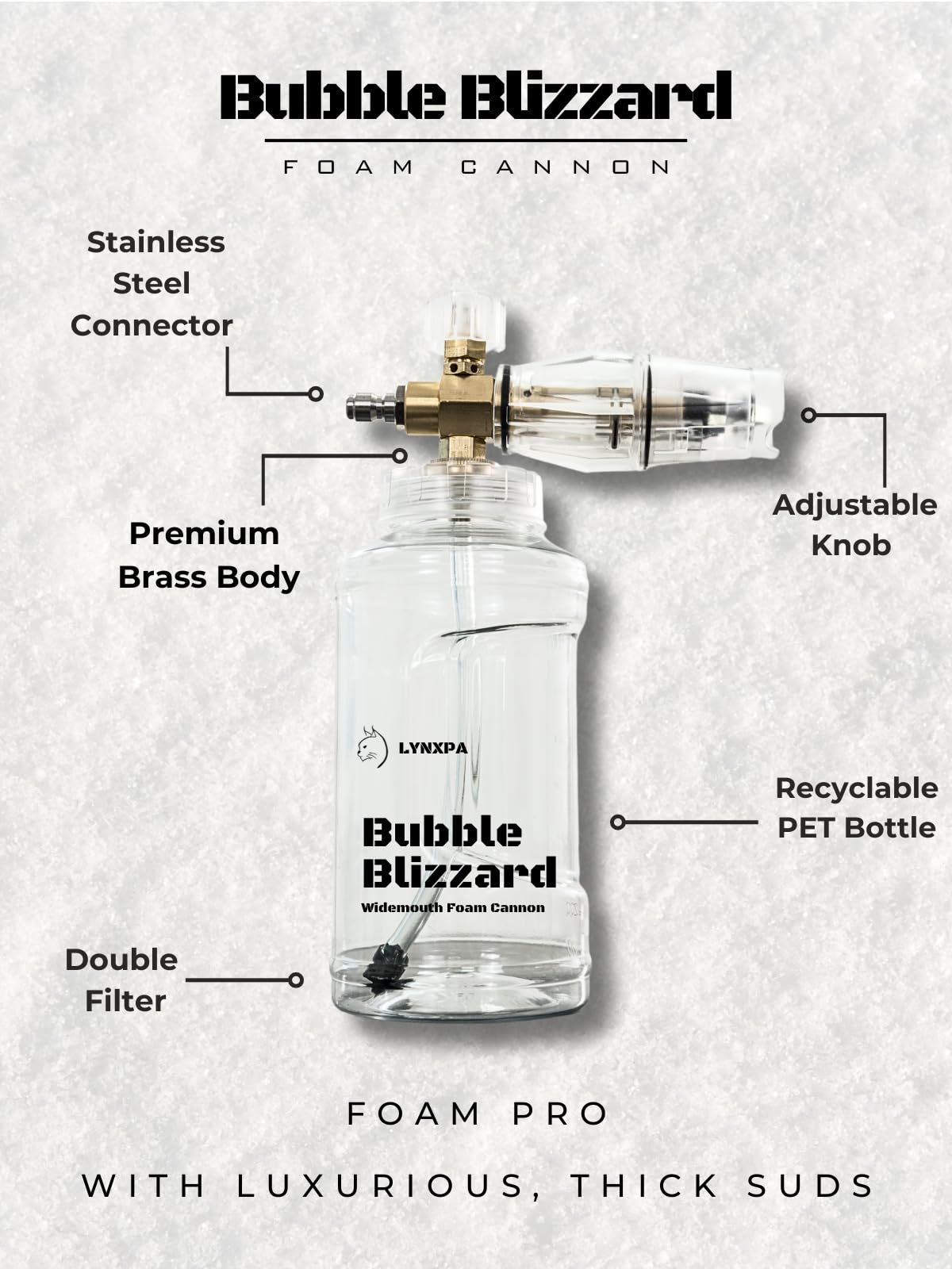 Bubble Blizzard - Cañón de espuma premium para lavadora a presión, boca ancha, lanza de espuma gruesa ajustable con conector rápido de 1/4 pulgadas para lavado de coche, barco y hogar, 4000 PSI