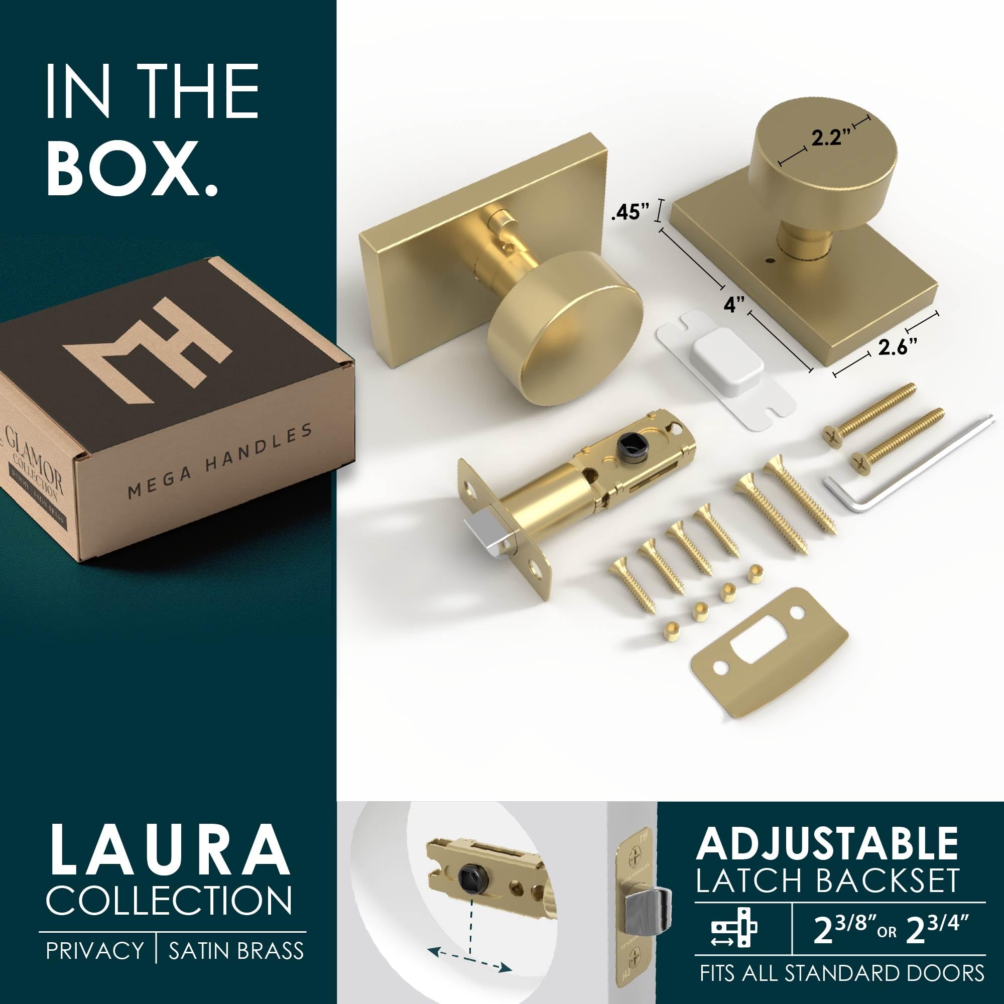 Gold Privacy Door Knobs with Lock - Mega Handles -4