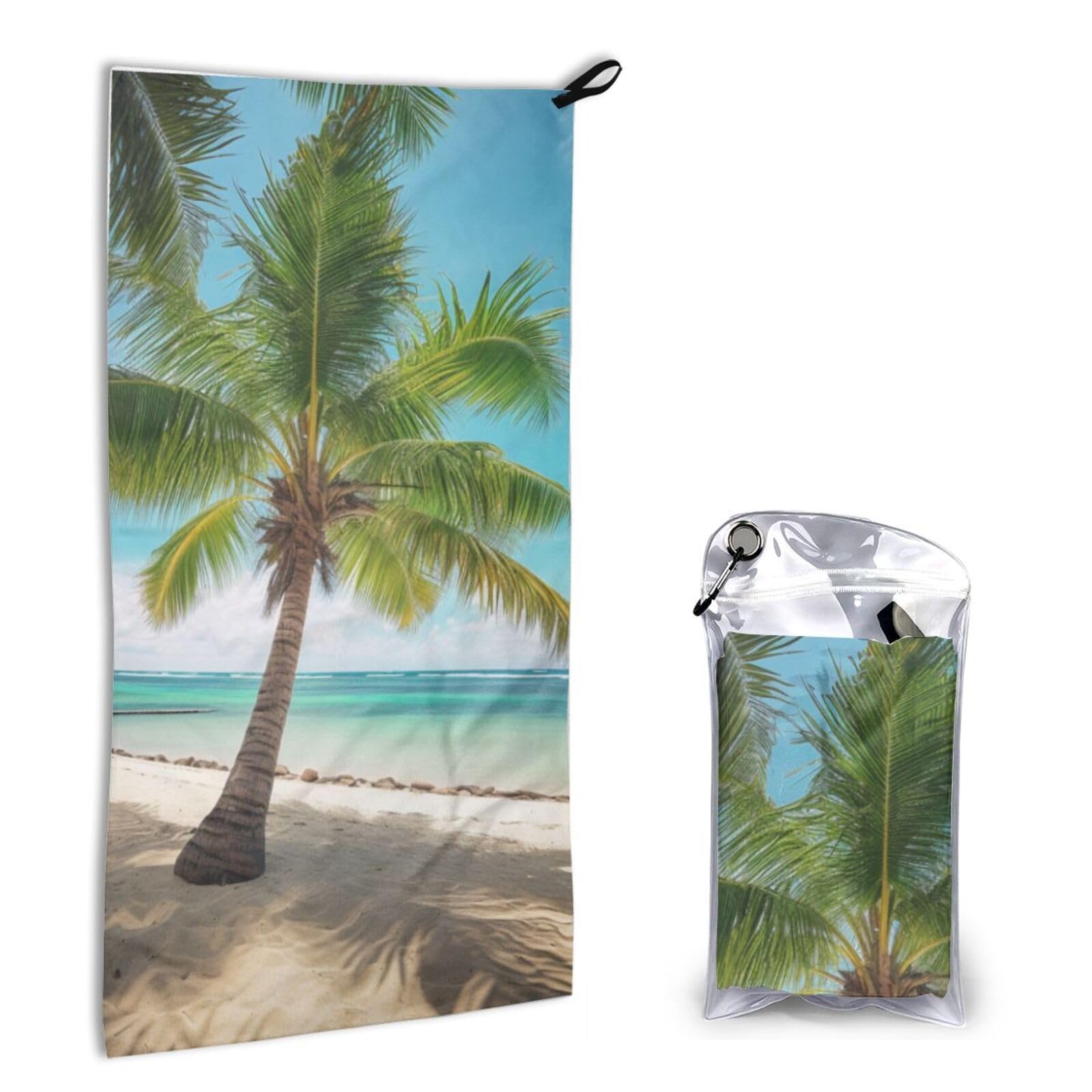 BWWHCCTI Quick Dry Hand Towel With Bag - Beach Palm Tree Printed Super Absorbent Face Cloth Microfiber Travel Sports Towels 40x80cm