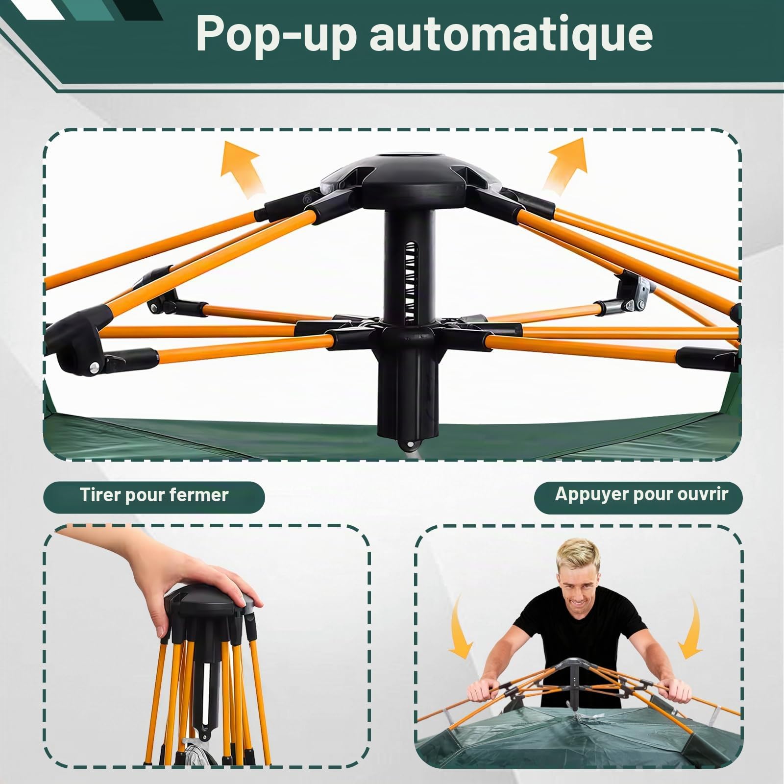Anise Star Tente de Camping 2-3 Personnes,Tente Pop-up 4 Saisons, Dôme | Vert, 200x220x145cm, Tente de camping, Taille compacte, Trekking et extérieur, Ultra-légère, Résistante au vent