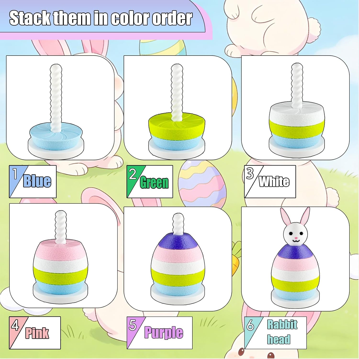 Spinning Stacking Toys Rainbow Rabbit Egg Montessori Sorting & Stacking Toys for Kids, Ages 6 Months to 3 Years