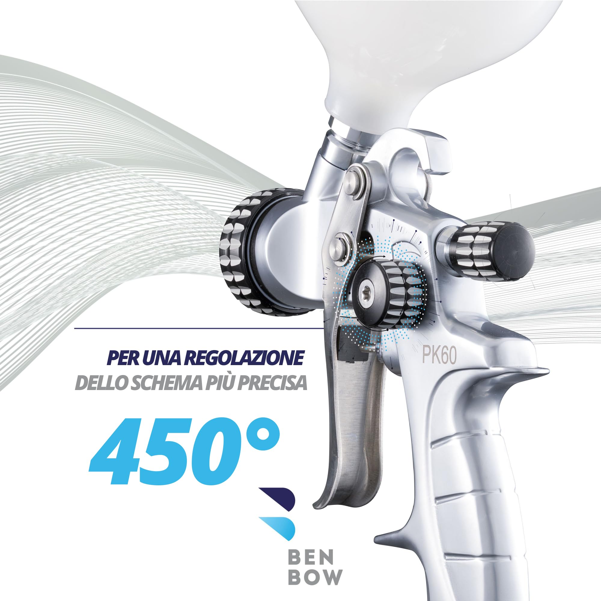 BenBow Set pistola vernice a spruzzo PK60 HVLP ugello da 1,4 mm + 1,8 mm + serbatoio da 600 ml + valigetta - ideale per la verniciatura automobilistica – pistola a spruzzo ad aria compressa