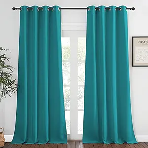 NICETOWN Peacock Teal Blackout Curtain 108 inch Length - Grommet Thermal Insulated Window Treatments Room Darkening Drape Sound Reducing for Living Room/Bedroom (W52 x L108, 1 Panel)