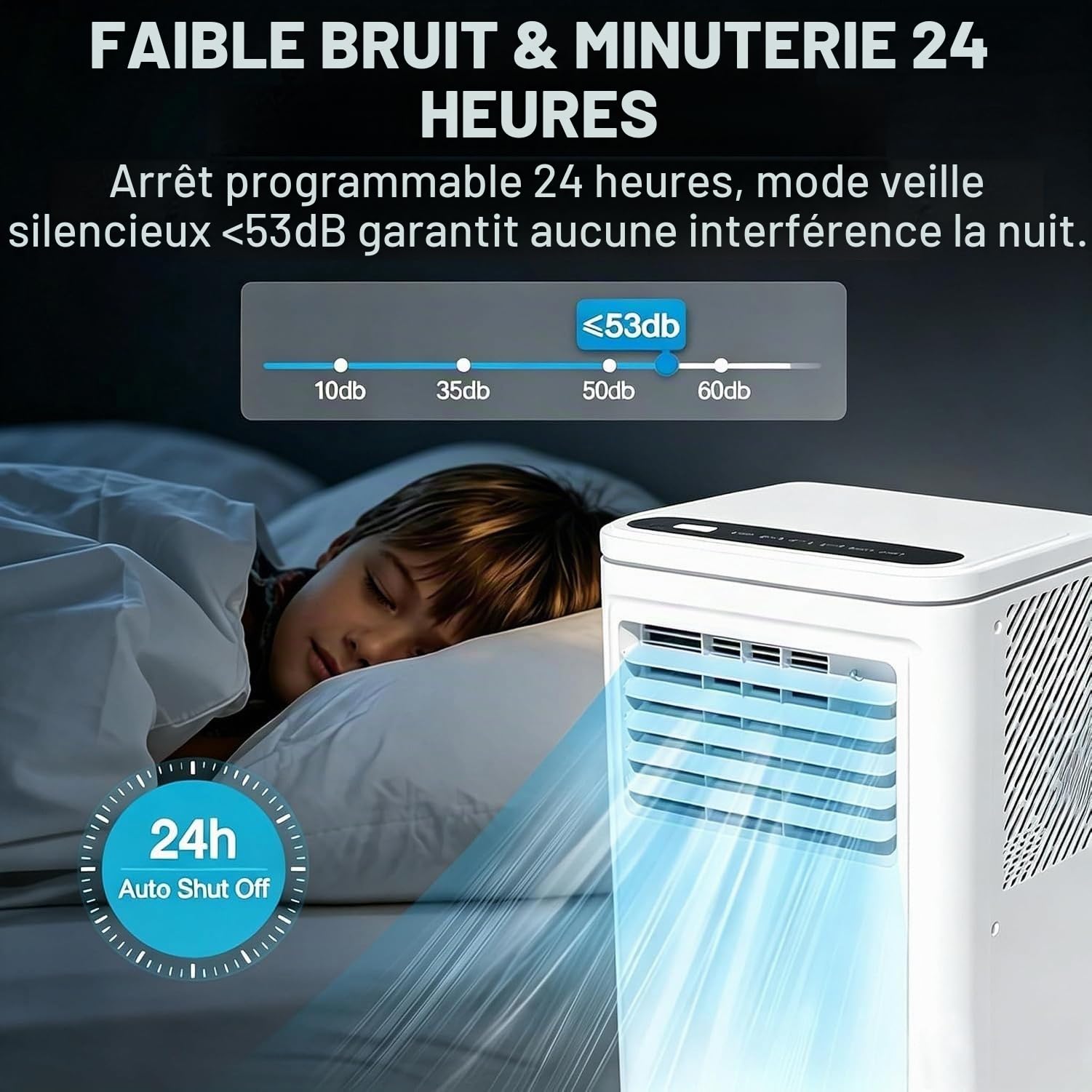 Climatiseur Mobile 12000 BTU, Pompe à Chaleur Réversible, Silencieux
