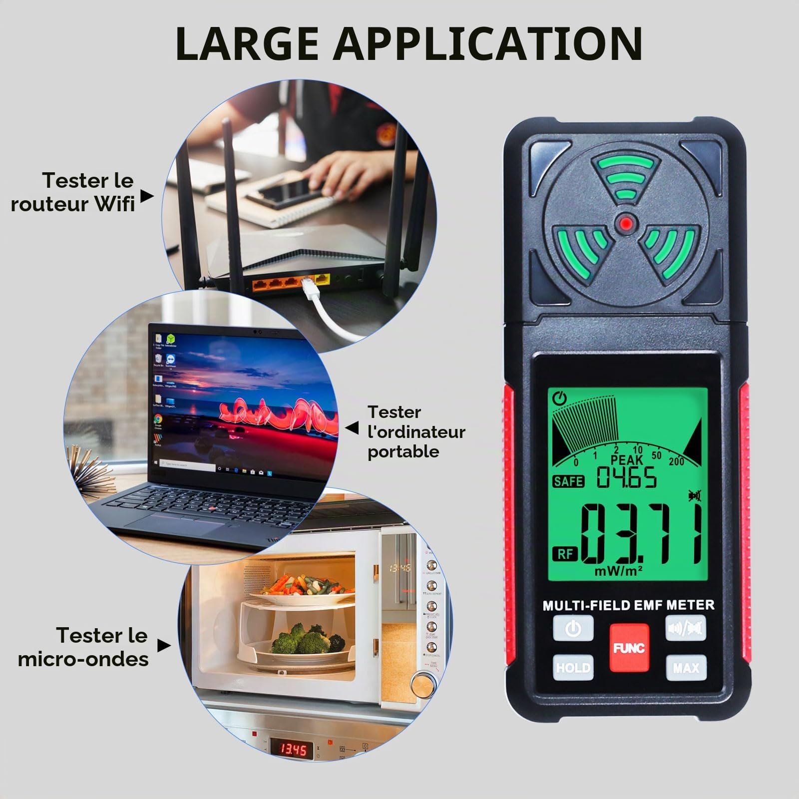 EMF Detecteur Portable 3 en 1 Détecteur Champ Électromagnétique EF RF MF avec Alarme pour Maison Bureau Inspections CEM Chasse aux Fantômes