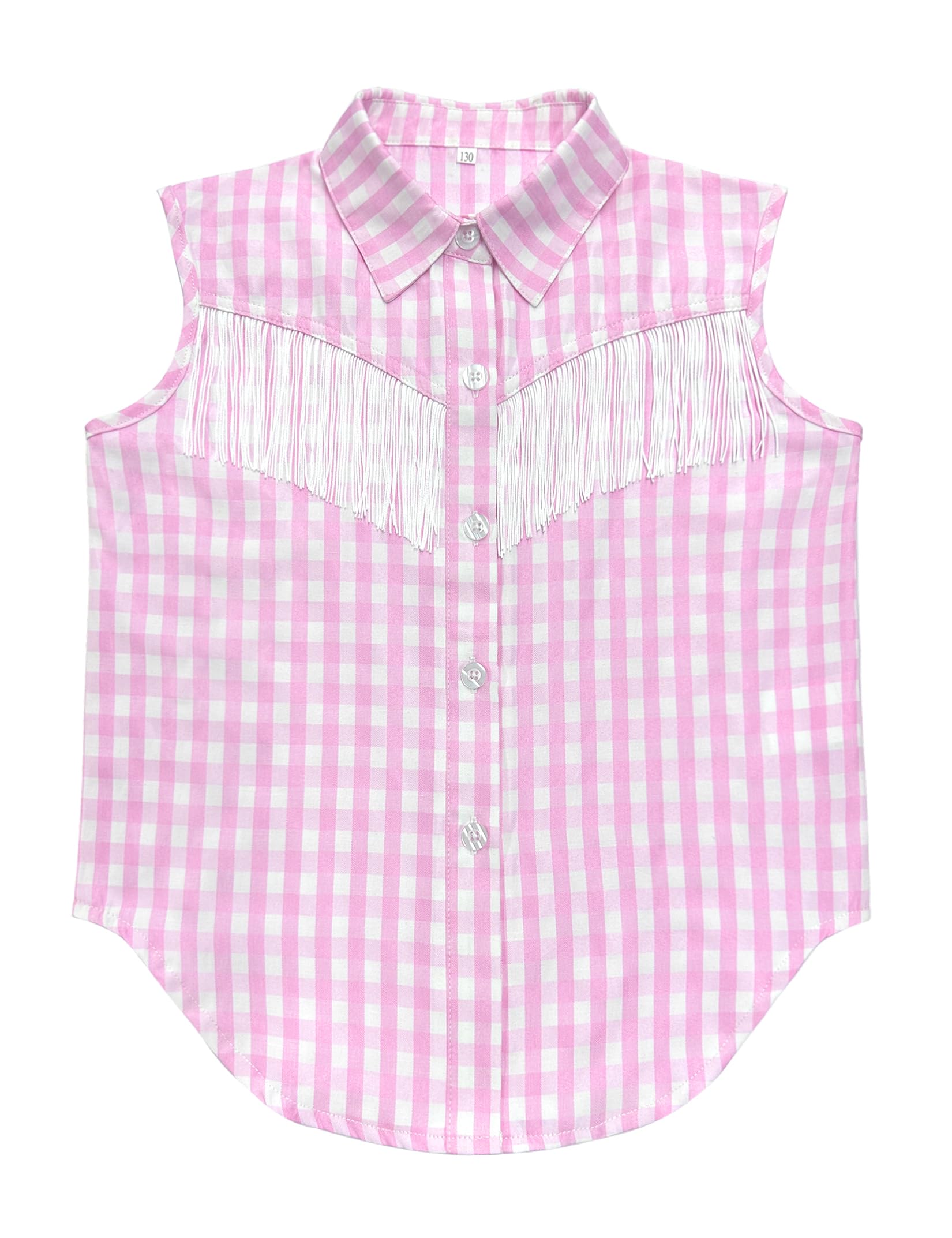 Girls Fringe Shirt Sleeveless Button Down Western Cowgirl Tassel Trim Casual Blouse Shirt Top 4-13Y