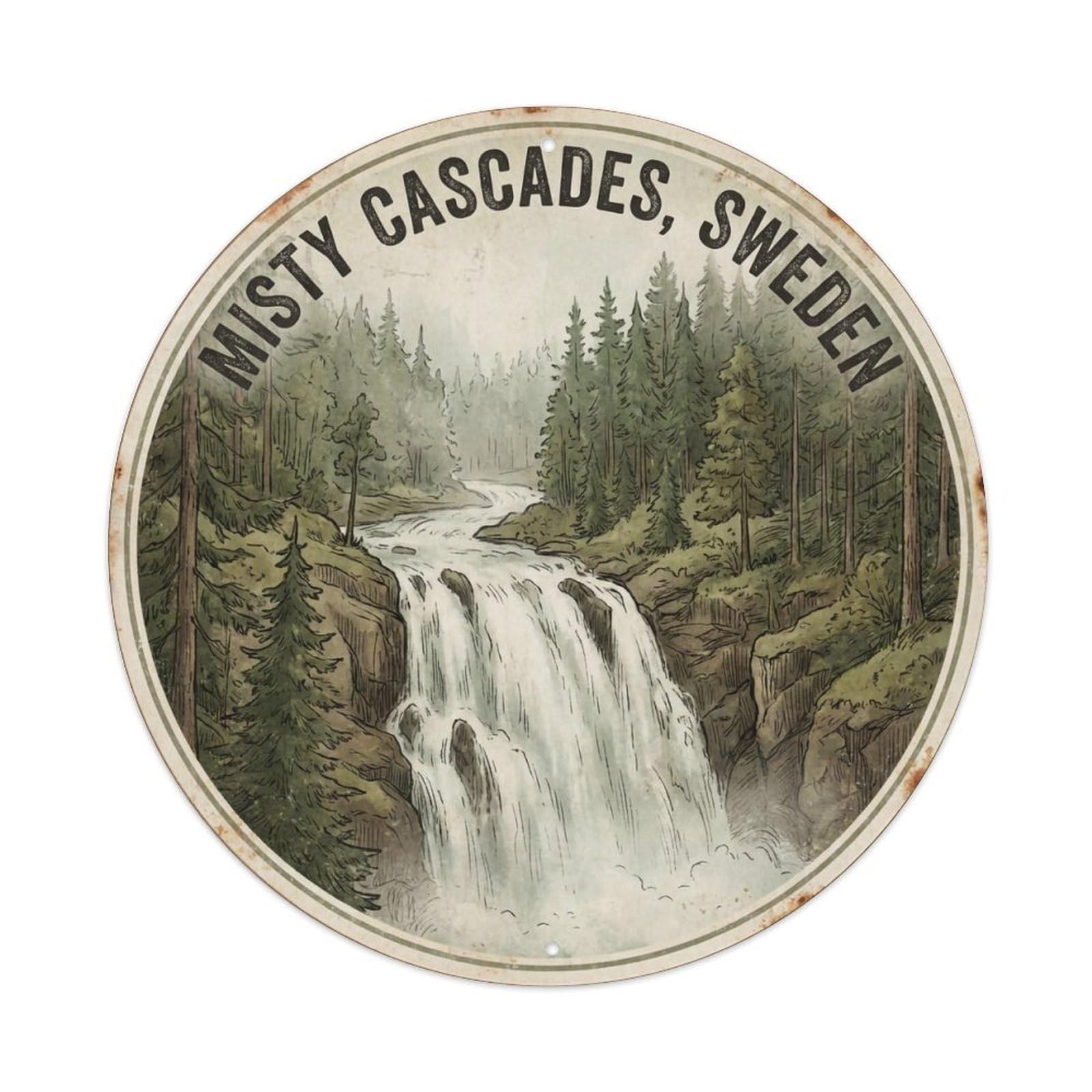 Okahys 8X8inch(20X20cm) Vintage Travel Swedish Waterfall Sweden Cascade Metal Tin Sign