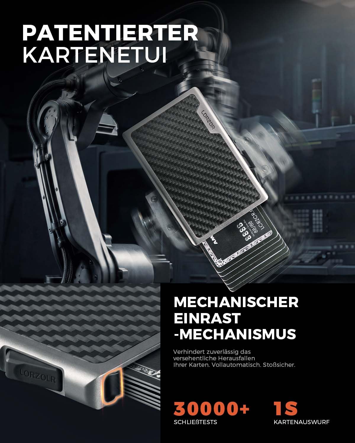 LORZOR Slim Wallet aus Militär-Kohlenstofffaser, Minimalistische Geldbörse mit abnehmbarem Geldclip, Kartenetui Herren rfid schutz Portmonee, Brieftasche Herren kreditkartenetui für 7 Karten, Geschenk