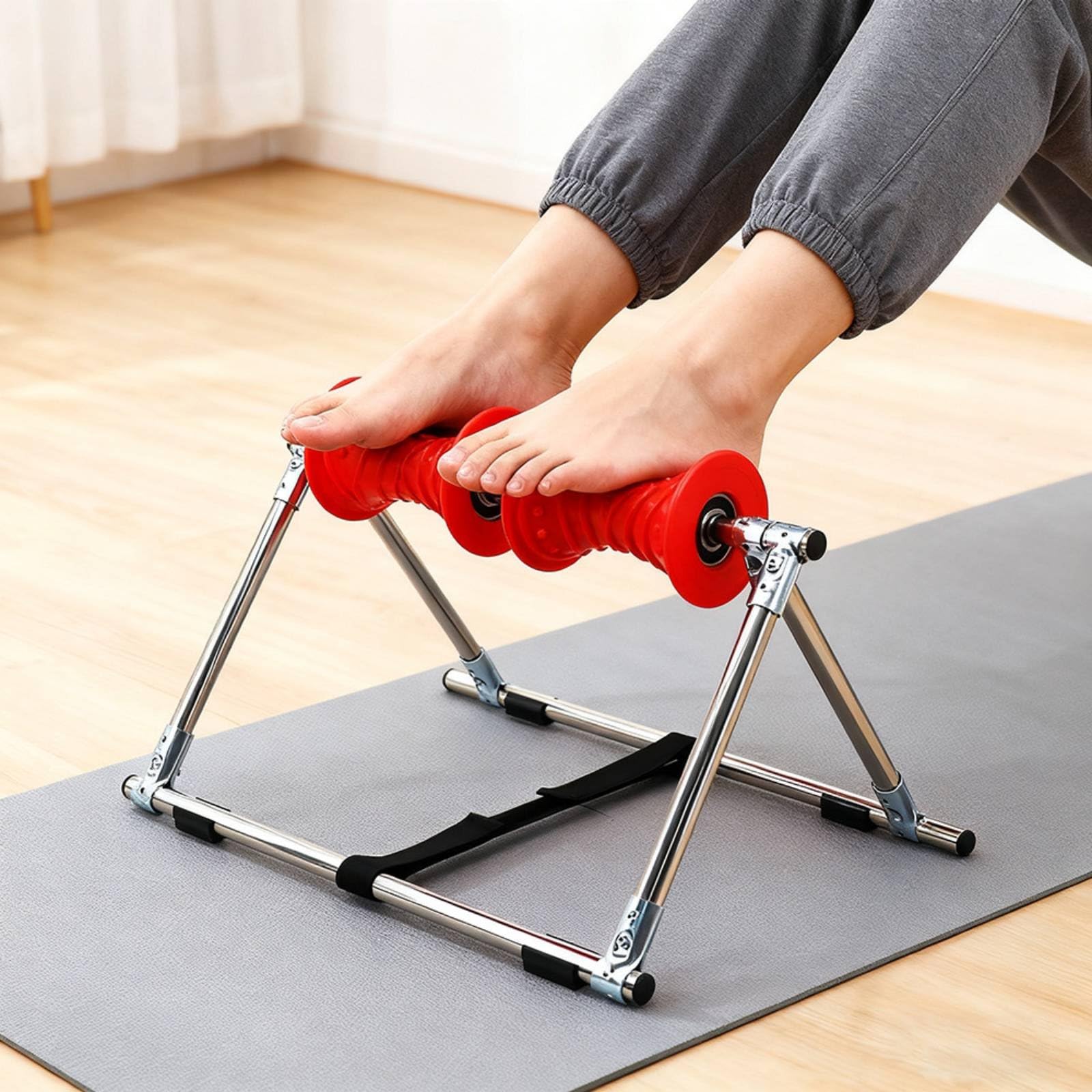 Rullo Massaggio Rullo Massaggio Gambe Schiena Attrezzo Fitness Roller Automassaggio Strumento con Telaio in Acciaio Inox Rilievi Differenziati Sblocco, Rosso