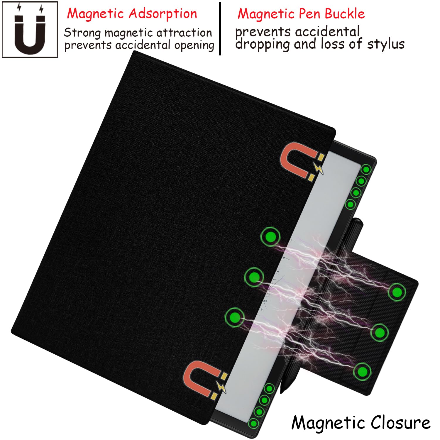 Custodia magnetica con supporto per Onyx Boox Note Air 4 C/Note Air 3 C (2024/2023) Custodia in pelle ultra sottile leggera con fibbia magnetica per penna, accensione e spegnimento automatico