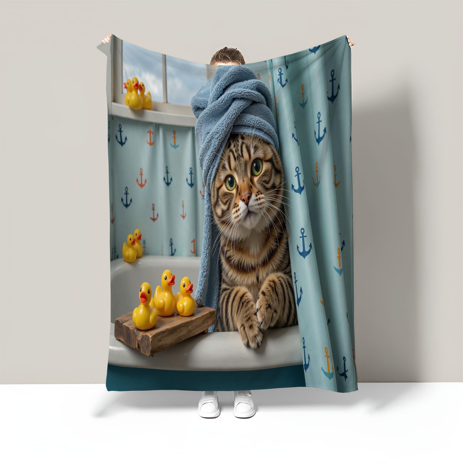 Couverture Polaire Chat Tigré 200x220cm, Plaid Flanelle Anti-Froid Moelleux pour Lit et Canapé