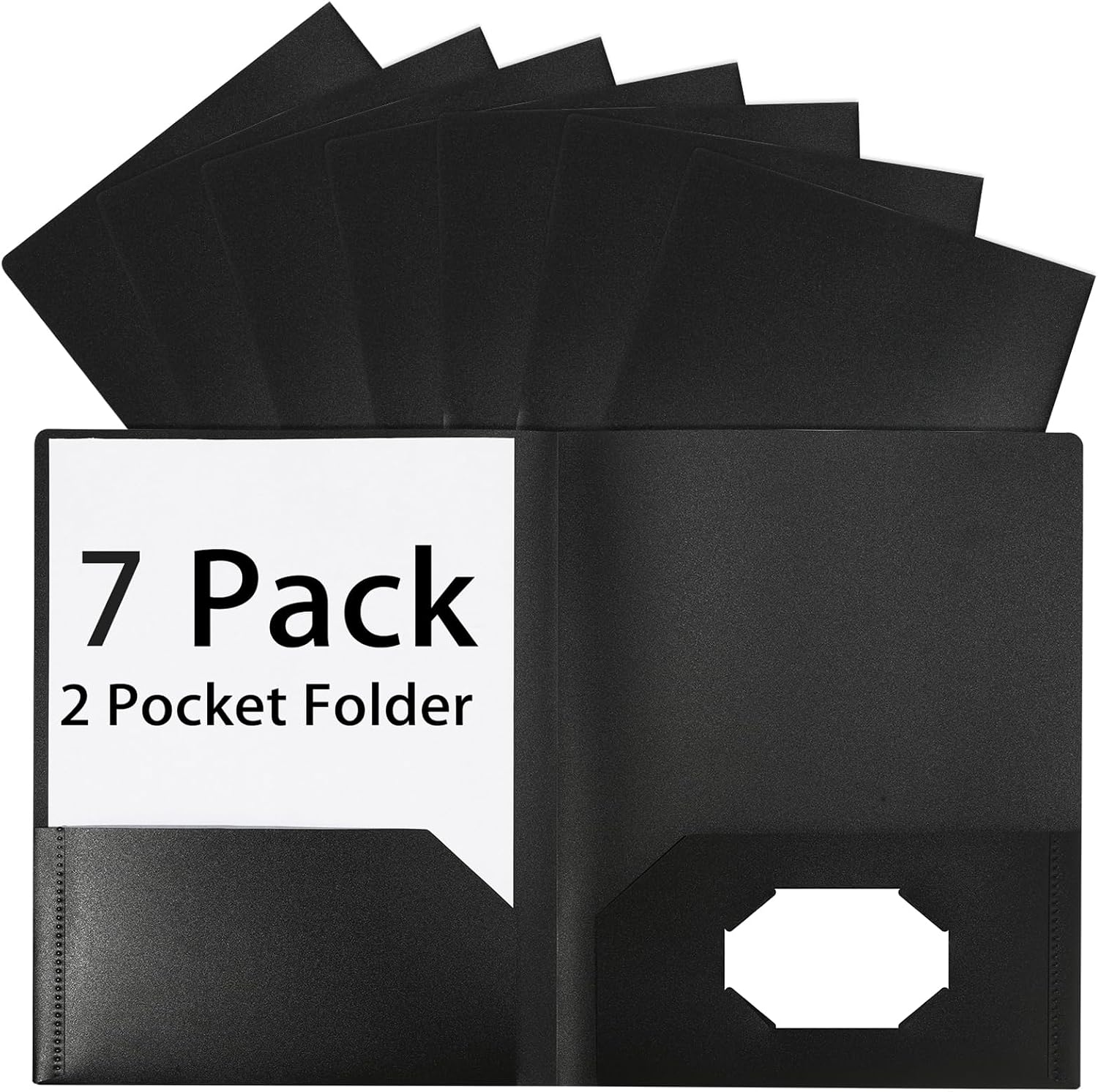 Black Folders with Pocket 7 Pack, 2 Pocket Folders, Plastic Folders with Pockets, Letter Size 8.5x11 inches File Folders with Business Card Slot for School, Home Office Business Use