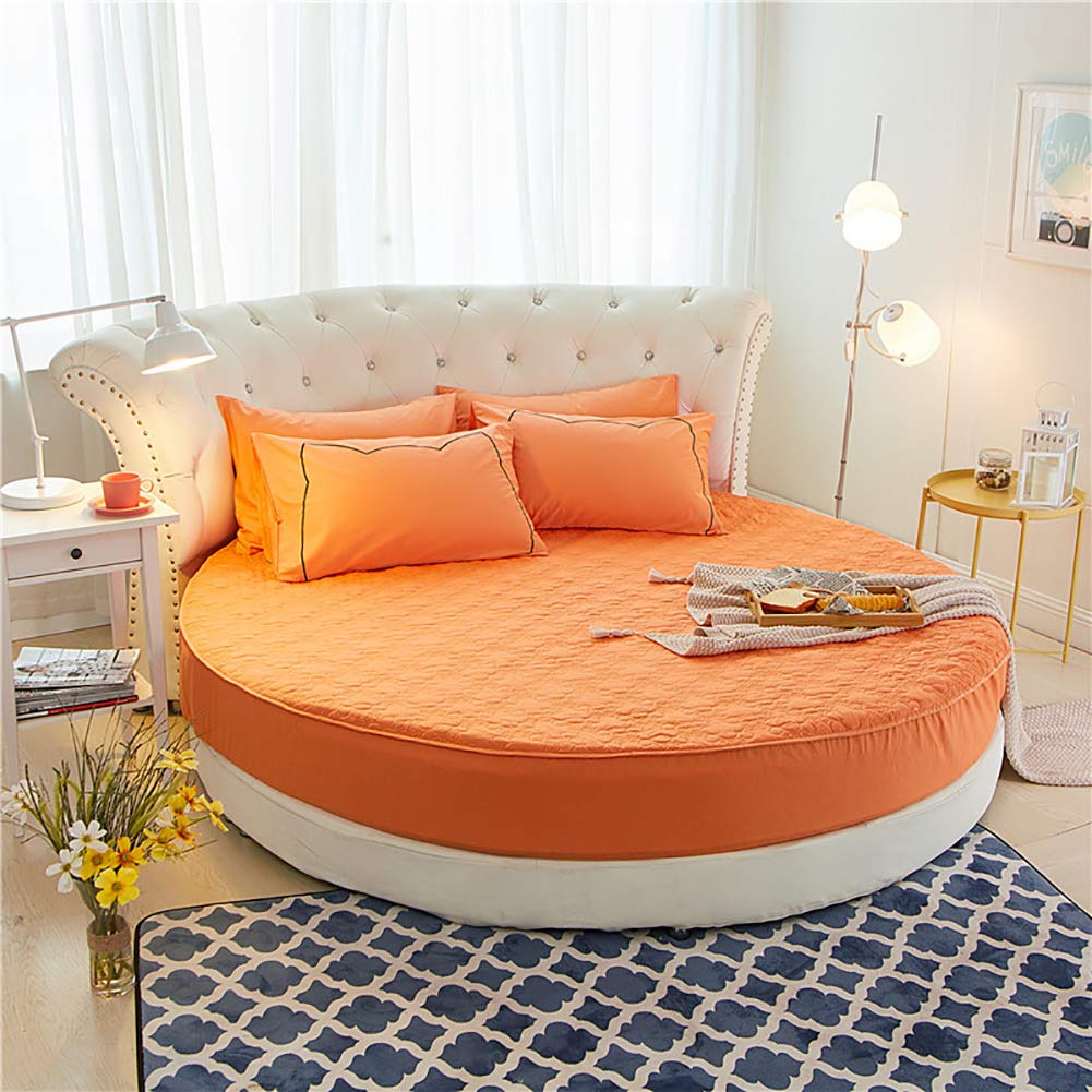 Couverture de lit matelassée et drap housse orange 100% coton pour matelas rond