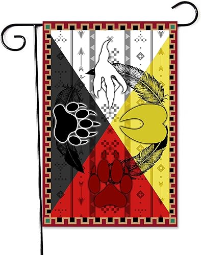Bandera de jardín de cuatro direcciones de doble cara, banderas de fiesta familiar, bandera de jardín del día de la tribu nativa americana, bandera