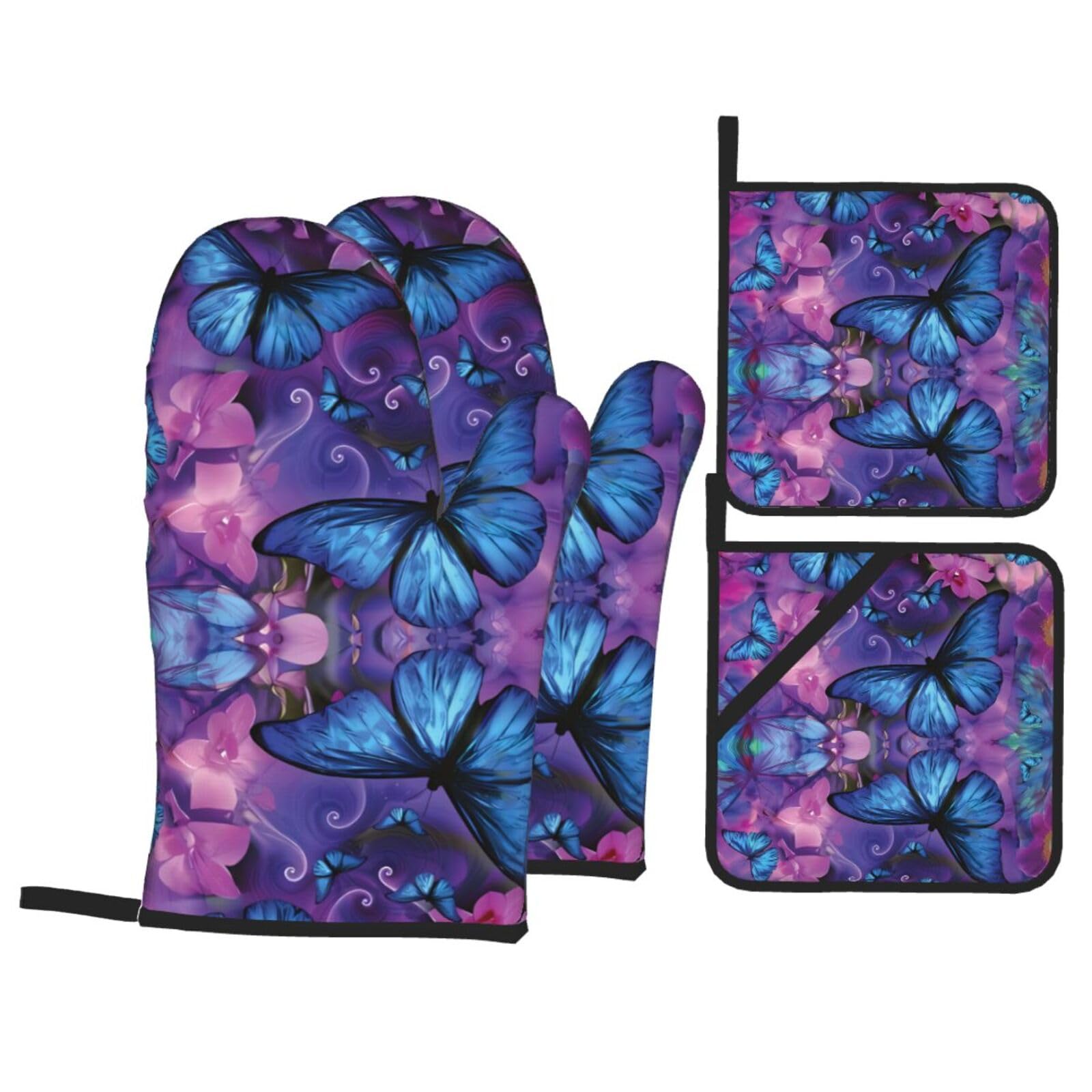 WHJSHOP Butterfly Prints Oven Mitts & Pot Holders Set - Waterproof Kitchen Layers & Heat Resistant - Durable Covers for Safe Cooking & Easy Cleanup