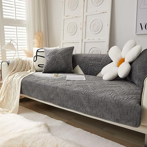 Miniatura 6 de vctops Funda de sofá de terciopelo grueso estilo granja, funda de sofá de felpa suave acolchada con hojas, funda de sofá modular antideslizante,