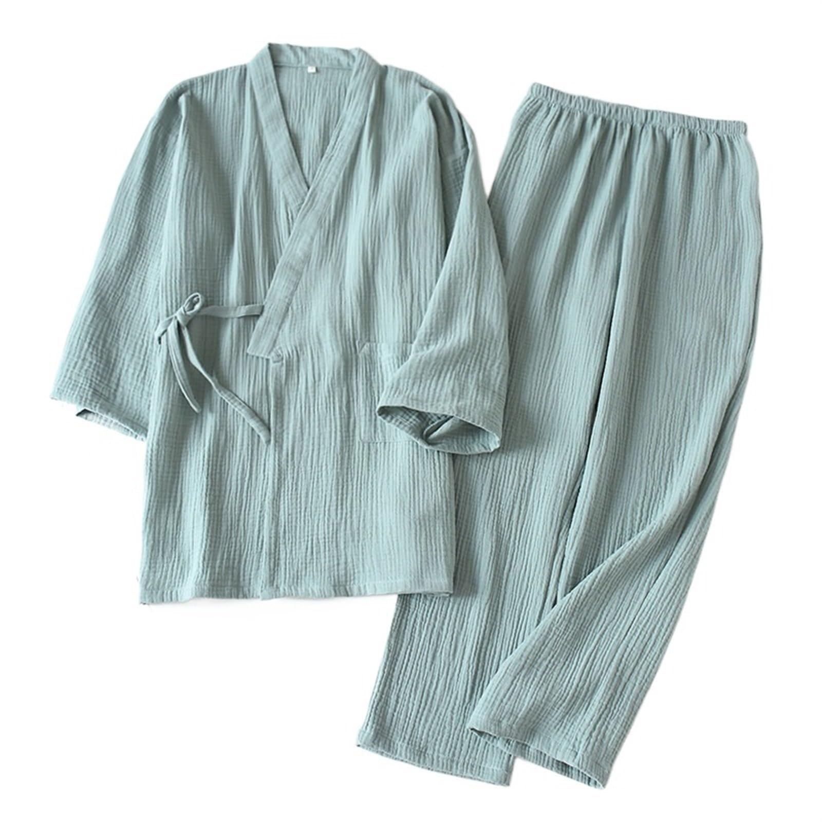 HULKAYHULKAY Damen Schlafanzug Zweiteiliger,Japanisches Kimono-Set,100% Baumwolle,Pyjama,zweiteilig,Paar Yukata, lose Männer und Frauen