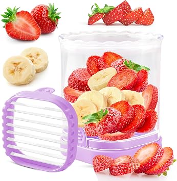 Creative Strawberry Slicer, Detachable Cutter with Push Plate Purple