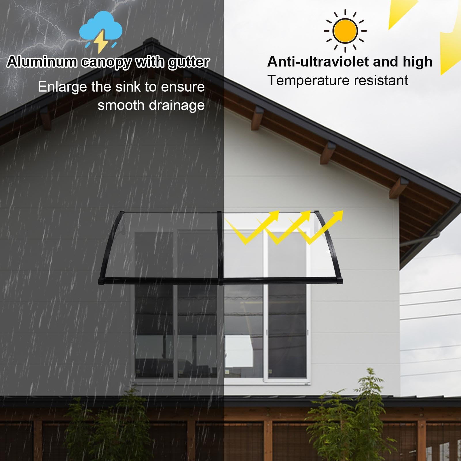 Markise Für Tür Eingang Außenfenster Markisen Mit Gebogenen Stützen | Über Tür Markise Mit Aluminiumlegierung Halterung Und Polycarbonat Platte Für Terrasse Garten Wohnwagen