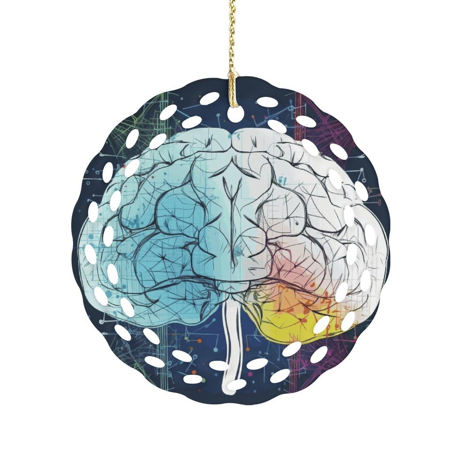 Fekiloot Women's Style Geometry Brain Image With Science Ceramic Ornaments 3 Inch Round,Holiday Keepsake For ,Girls,Pet Owners,Hanging Ornament Gifts Idea For Home